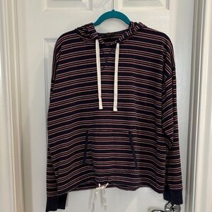 J. Crew Navy and Pink Striped Hoodie Sweater XL